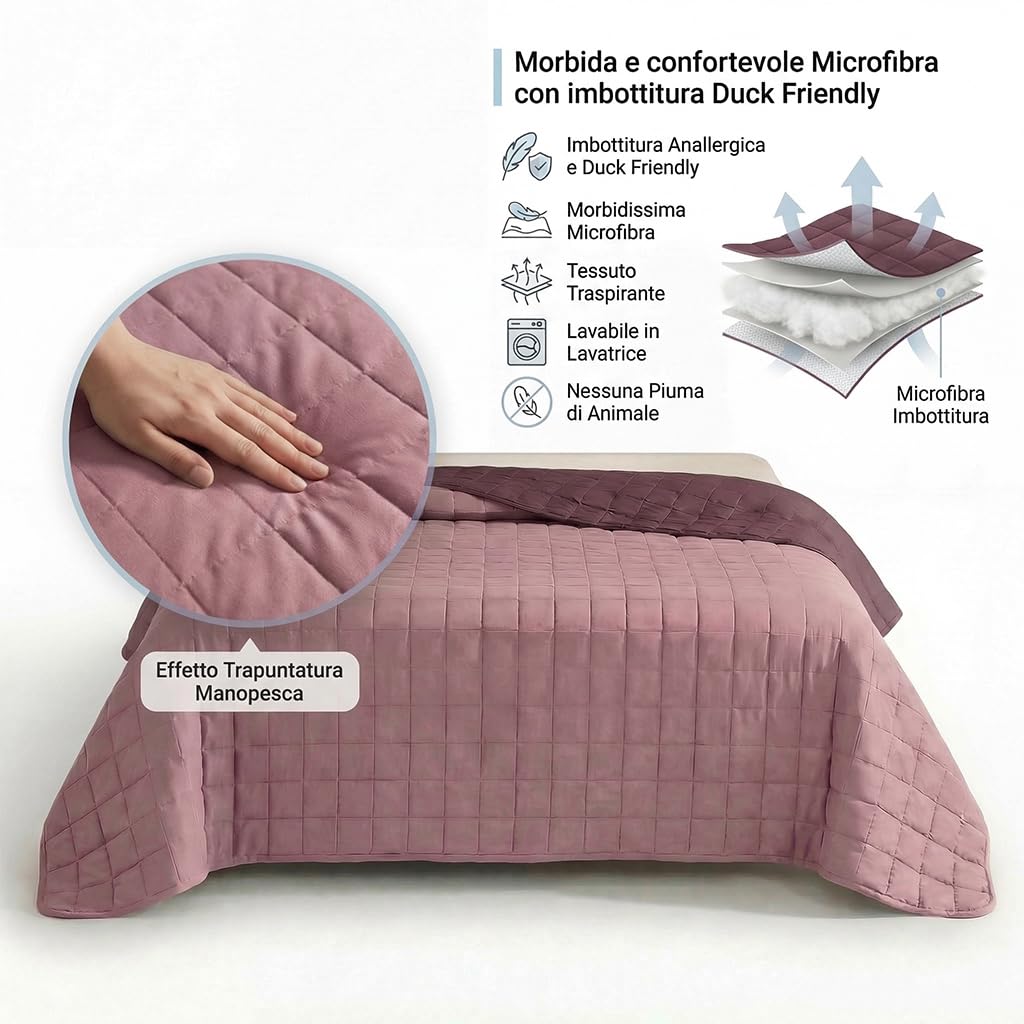 Trapunta Matrimoniale 260x260 Cm Bicolore Verde/salvia – Copriletto Leggero Estivo E Primaverile, Reversibile, Elegante E Traspirante