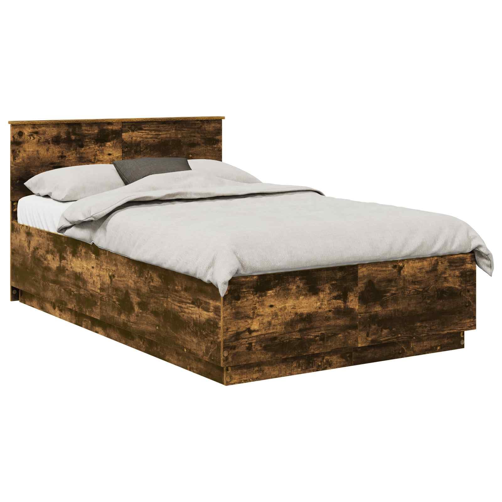Telaio per letto in legno di rovere affumicato, 120 x 190 cm, con testiera regolabile, illuminazione a LED, porta USB, moderno set di mobili per camera da letto, durevole