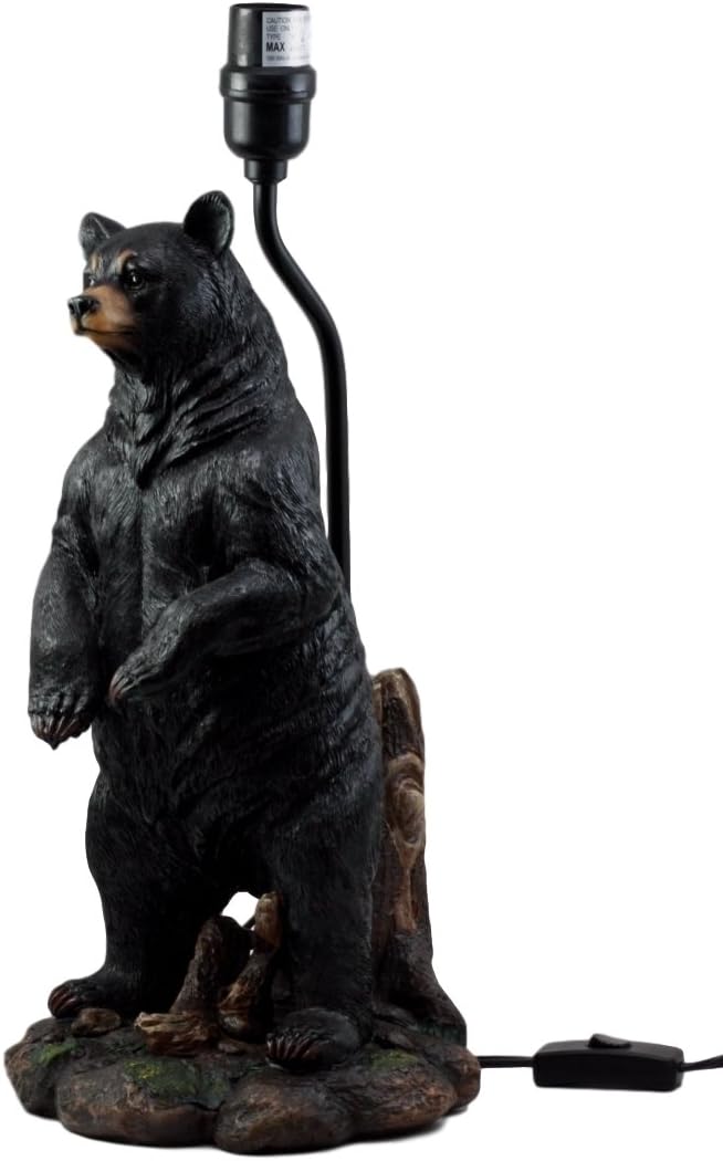 Ebros Gift The Magnificent Surveyor Standing Black Bear On Forest Floor Desktop Table Lamp Sculptural Decor with Pine Trees Silhouette Printed Shade 24" H