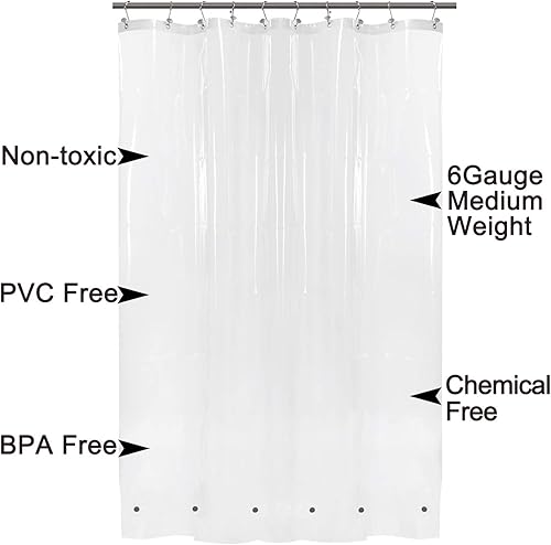 Vista 286 de Barossa Design - Forro de cortina de PEVA para ducha, calidad prémium, sin olor químico, no contiene PVC ni BPA, ligero, tamaño estándar, con 3 Gris