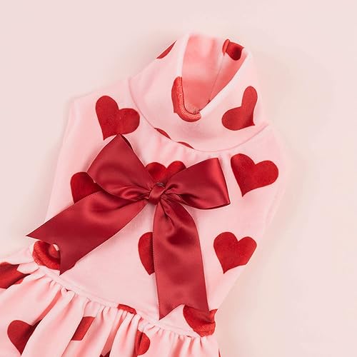Miniatura 122 de CuteBone - Vestido de terciopelo para perro, cuello alto, falda de cachorro de búfalo rojo, traje de mascota, ropa de gato con lazo para el pelo