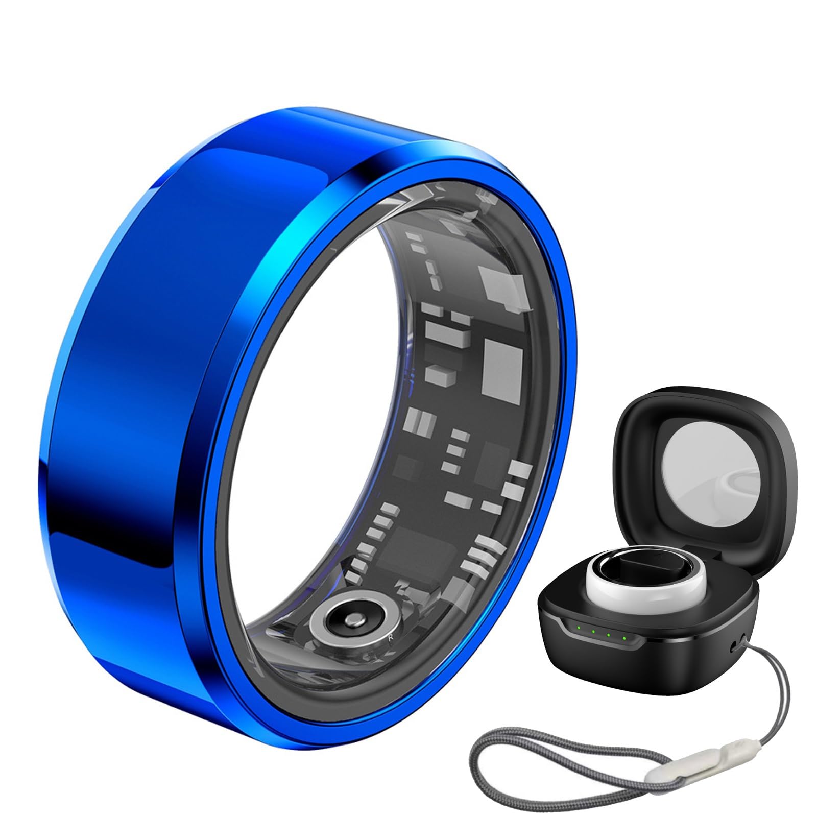 Anello fitness tracker con custodia di ricarica, impermeabile, monitora la frequenza cardiaca, l'ossigeno nel sangue e il sonno per monitorare la salute