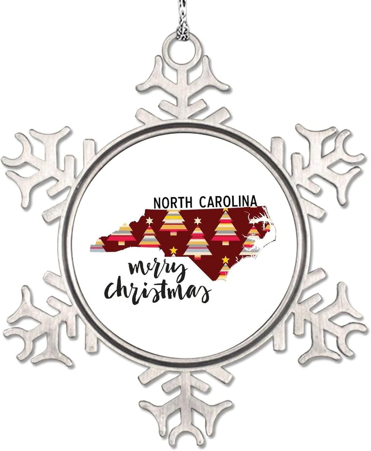 Snowflake Ornaments North Carolina Home State Personalized Christmas Ornaments 2022 Merry Christmas Ornaments for Christmas Trees Metal Souvenir Xmas Tree Hang Pendant Long Distance Gift 3 Inch