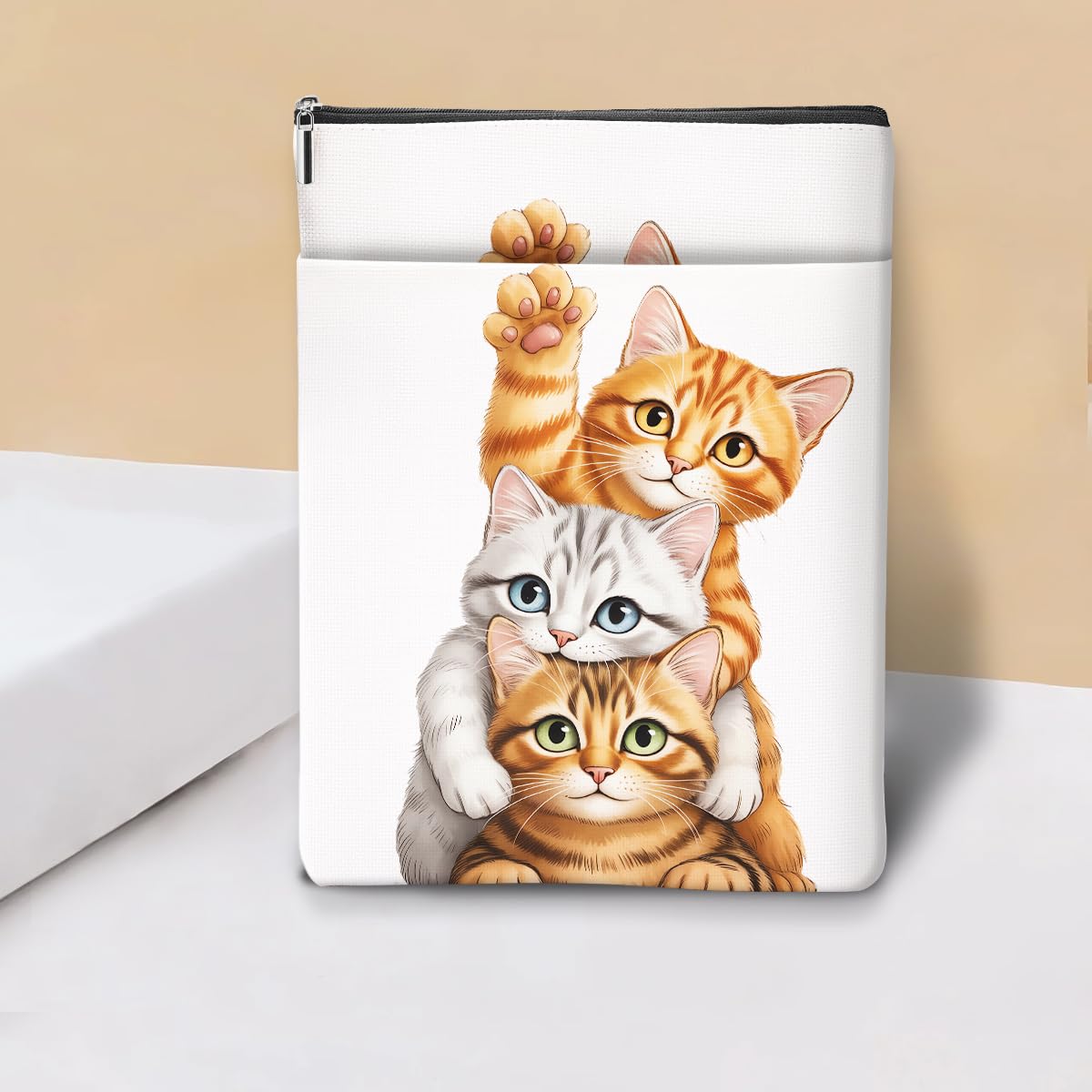 Japanese Kimono Cat Ocean Book Sleeve, Book Lovers Gifts Sleeve with Zipper & Front Pocket, 11.5x8.8 Inch Canvas Books Cover Protector Bookish Cat Lover Gifts for Readers Women Friend Birthday Gift — view 19