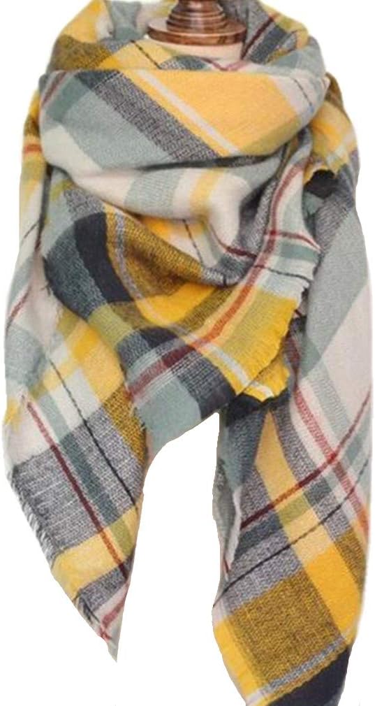 Large Soft Plaid Scarf Women Winter Knit Blanket Scarf Cashmere Feel Shawl and Wraps