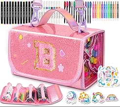 SHXWELL 69 PCS Initial Washable Scented Markers Set with Glitte Pencil Case Shoulder Strap, Personalized Art Supplies and Crafts for Kids Ages 4-6-8, Birthday Gifts for Girls Coloring Markers Set (Z)