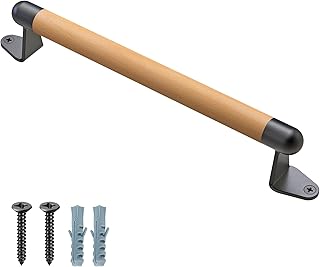 SELEWARE 1 Pcs 17 Inch Barn Door Handle - Solid Beech Wood with Black Metal Brackets, Sliding Door Pull Handle for Fence Gate, Closet, Shed, Indoor Handrail, Playground Safety Handles, Easy Install