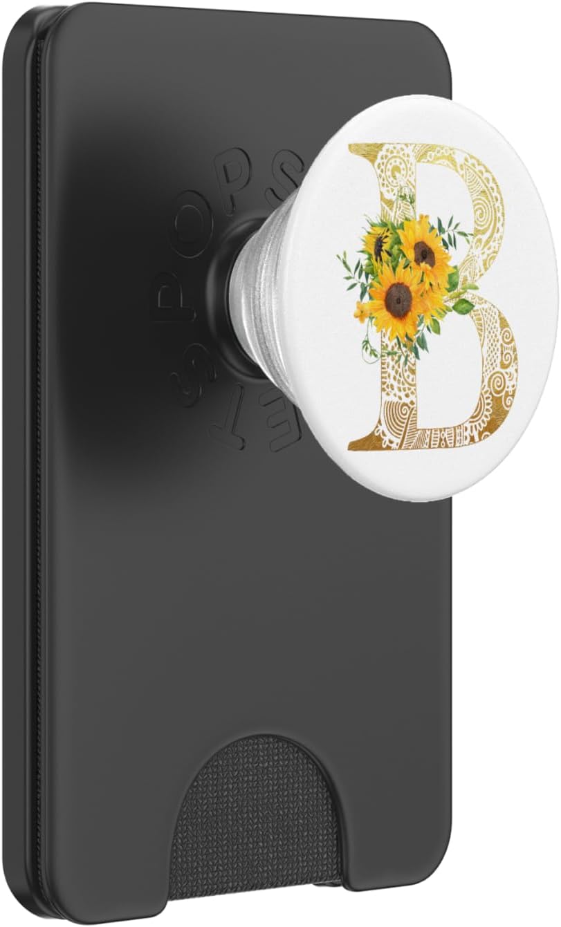 Sunflower Pop Socket White Letter B - Phone Stand Popsocket PopSockets PopGrip: Swappable Grip for Phones & Tablets PopSockets PopGrip for MagSafe