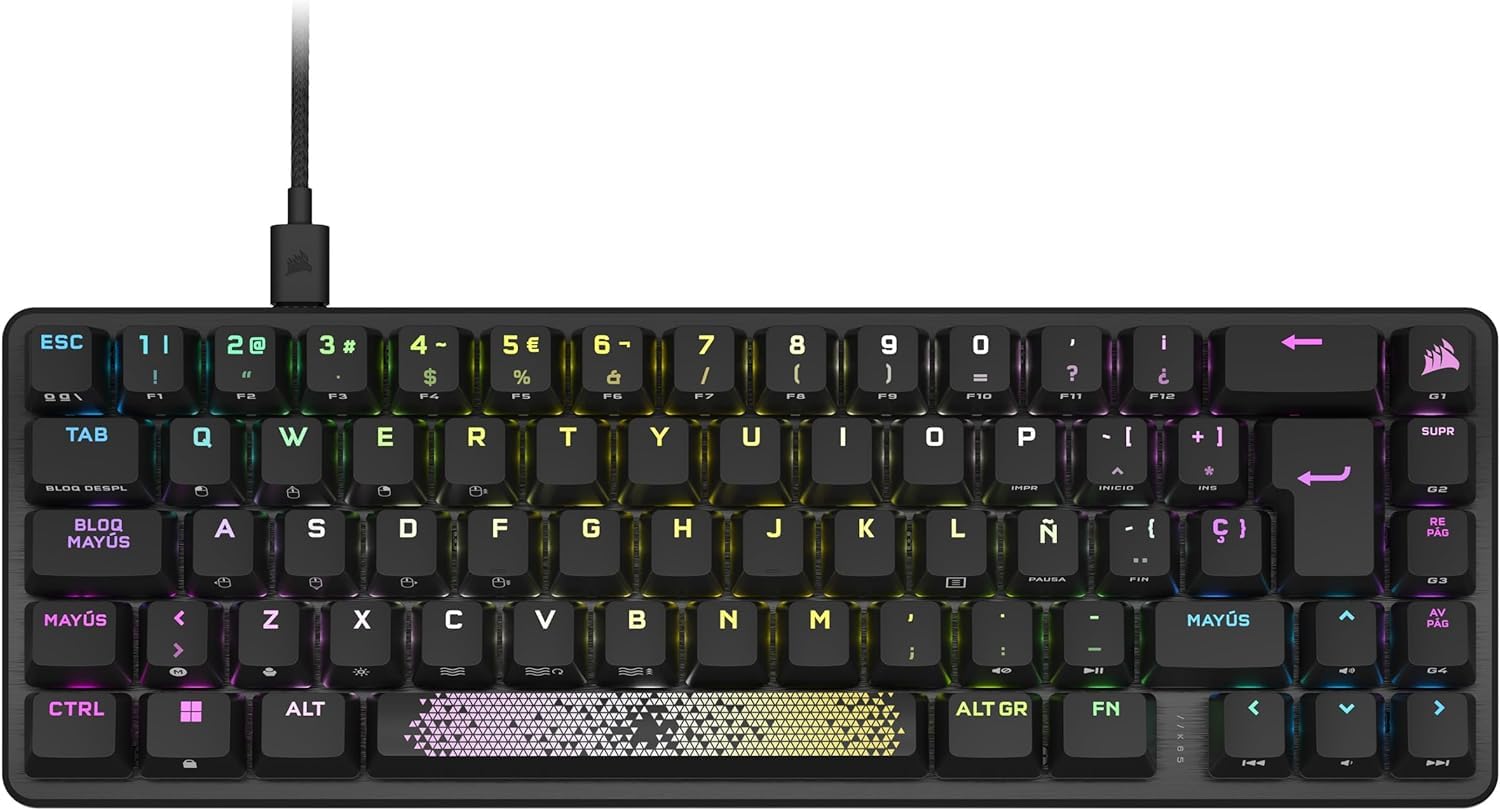 Corsair K65 PRO MINI RGB, 65% Optical - Mechanical Wired Gaming Keyboard - Przełączniki OPX - Klawiatury PBT Double-Shot - kompatybilne z iCUE - PC, PS5, PS4, Xbox - QWERTY PL - Czarny