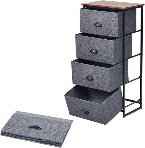 Miniatura 8 de Giantex Mesita de noche con cajones de tela, marco de acero resistente y organizador superior de madera para dormitorio, sala de estar, entrada,