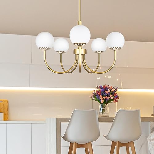 Miniatura 9 de Yolsunes Lámpara colgante de araña negra, lámpara de cocina de 5 luces, moderna de mediados de siglo, lámpara de techo semiempotrada grande con