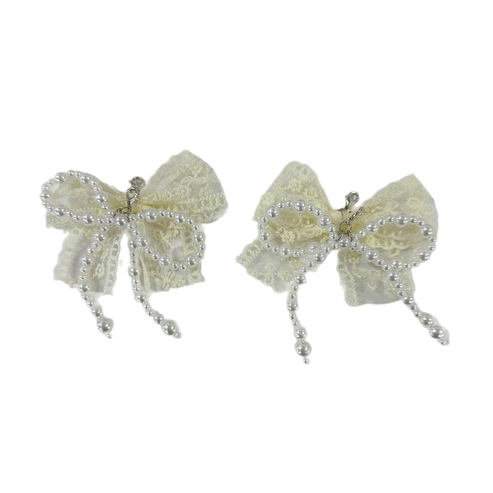 NEWFT Lace Bowknot Shoe Buckle Pearl Bows Shaped Shoe Clip DIYs Supplies for Keychain Earrings Neckalce Jewelry Making Tool