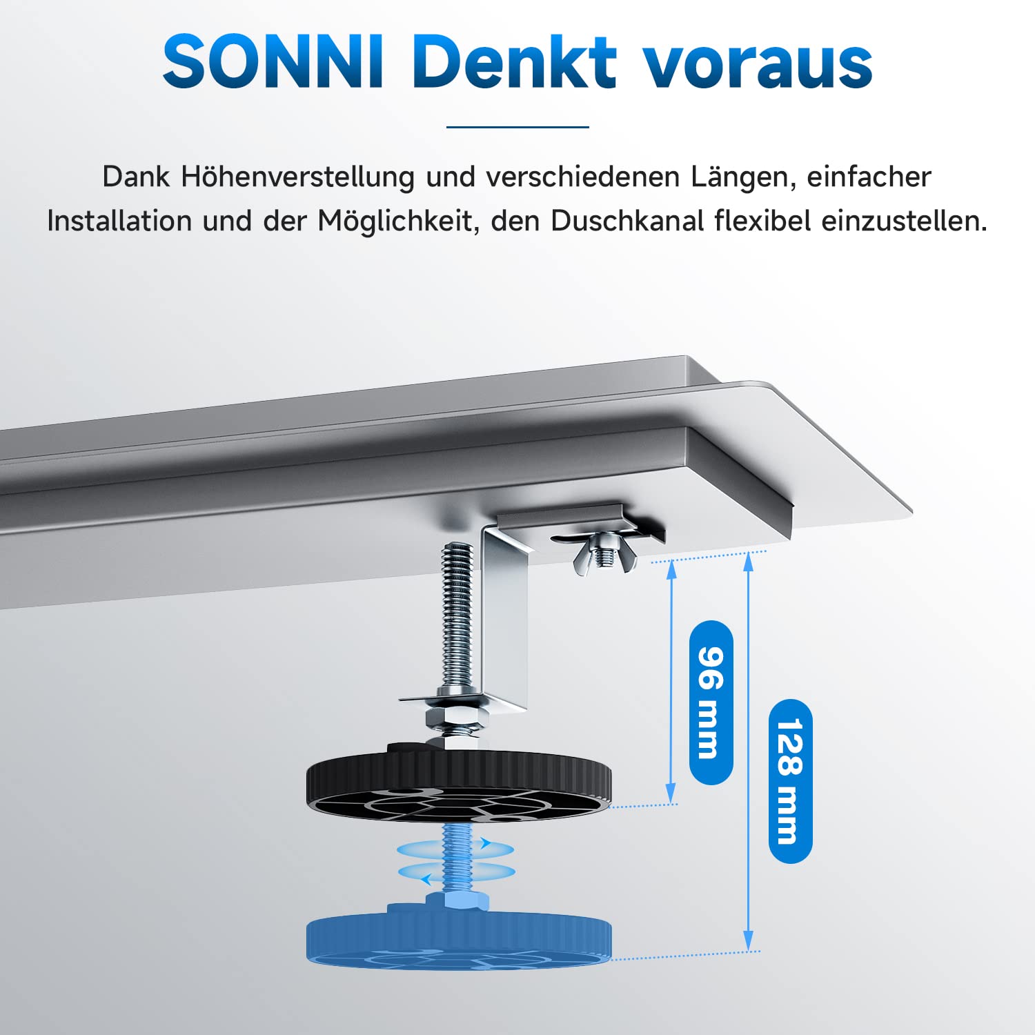 SONNI Duschrinne 60 cm, 2-in-1 Edelstahl Duschrinne, gebürsteter Edelstahl | Abdeckung aus Edelstahl 304 mit Haarsieb und Geruchsverschluss für eine zuverlässige Entwässerung und einfache Reinigung.
