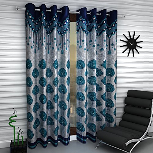 Image of Home Sizzler 1 Piece Eyelet Polyester Long Door Curtain - 9 ft, Blue