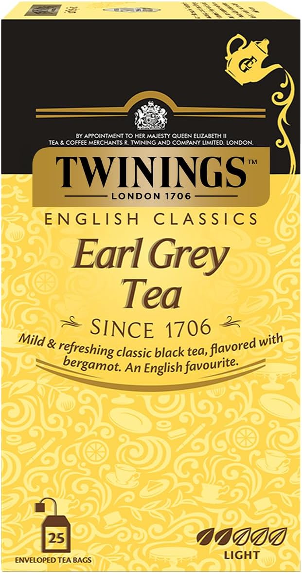 Twinings Earl Grey Tea,25 Teabags,Premium Black Tea,English Classic Range,Light Strength,Mild&Refreshing Flavour,Pack Of 25, 50 Grams