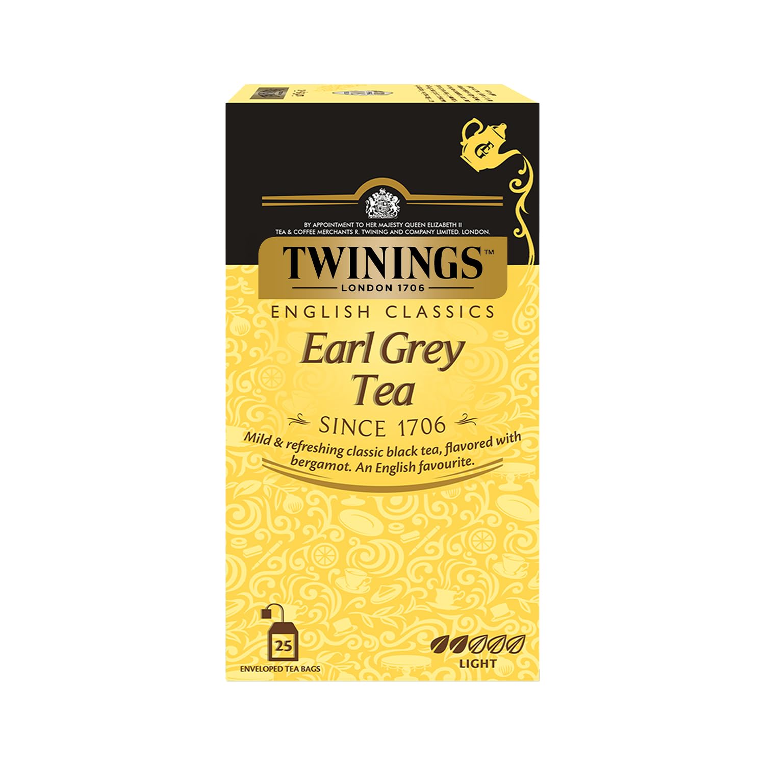 Twinings Earl Grey Tea,25 Teabags,Premium Black Tea,English Classic Range,Light Strength,Mild&Refreshing Flavour,Pack Of 25, 50 Grams