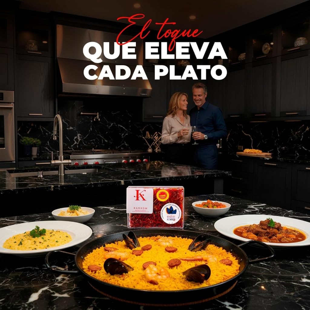 Azafrán DOP en Hebras Español Natural 100%, Perfecto Sazonador para Paella y Comidas Gourmet, Azafrán de Hebra Premium en Caja de 4gr