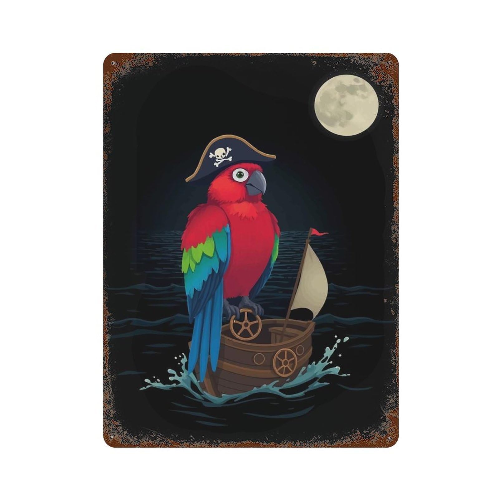 Pirate Parrot on Ship Decorative Tin Sign 15.7"x11.8", Ideal for Cafe, Home Bar And Lounge Decor