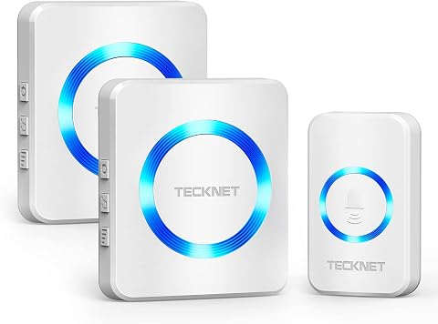 TECKNET Timbre Inalámbrico 2 Receptor IP65 Impermeable 400m Timbre Inalámbrico Exterior, 5 Niveles de Volumen (0-110dB) y 60 Melodías para Hogar, Hotel, Emergencia, etc