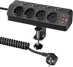 Pfloge® Tischsteckdose mit USB C PD 20W, Steckdosenleiste 4 Fach Max 4000W/16A, 4 USB, Mehrfachsteckdose mit Unabhängiger Schalter, 2M Kabel für Zuhause und Büro