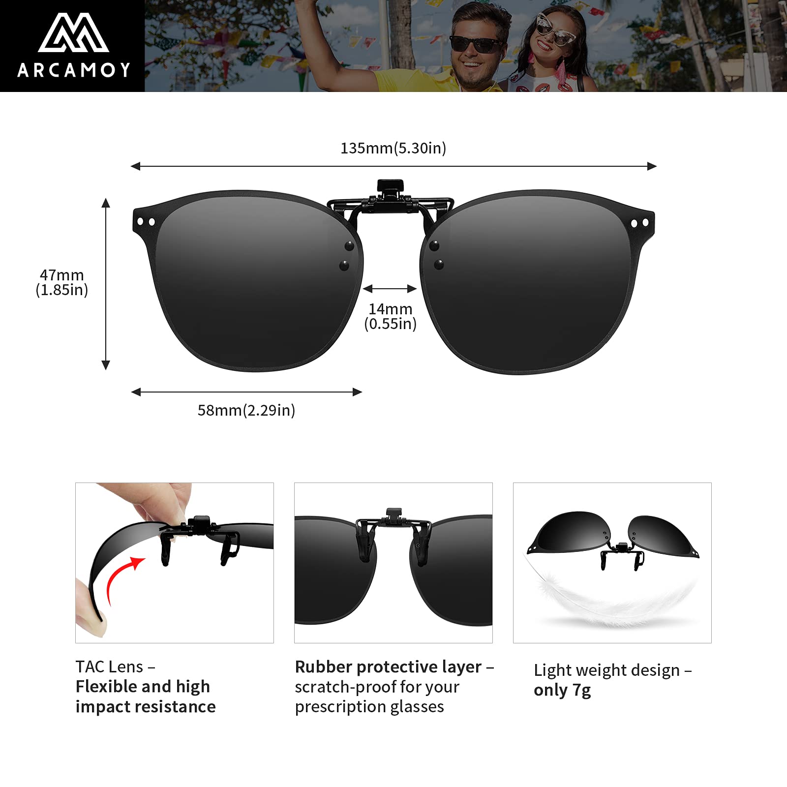 Sonnenbrille zum Anklippen, polarisiert, blendfrei, UV-Schutz, für Damen und Herren