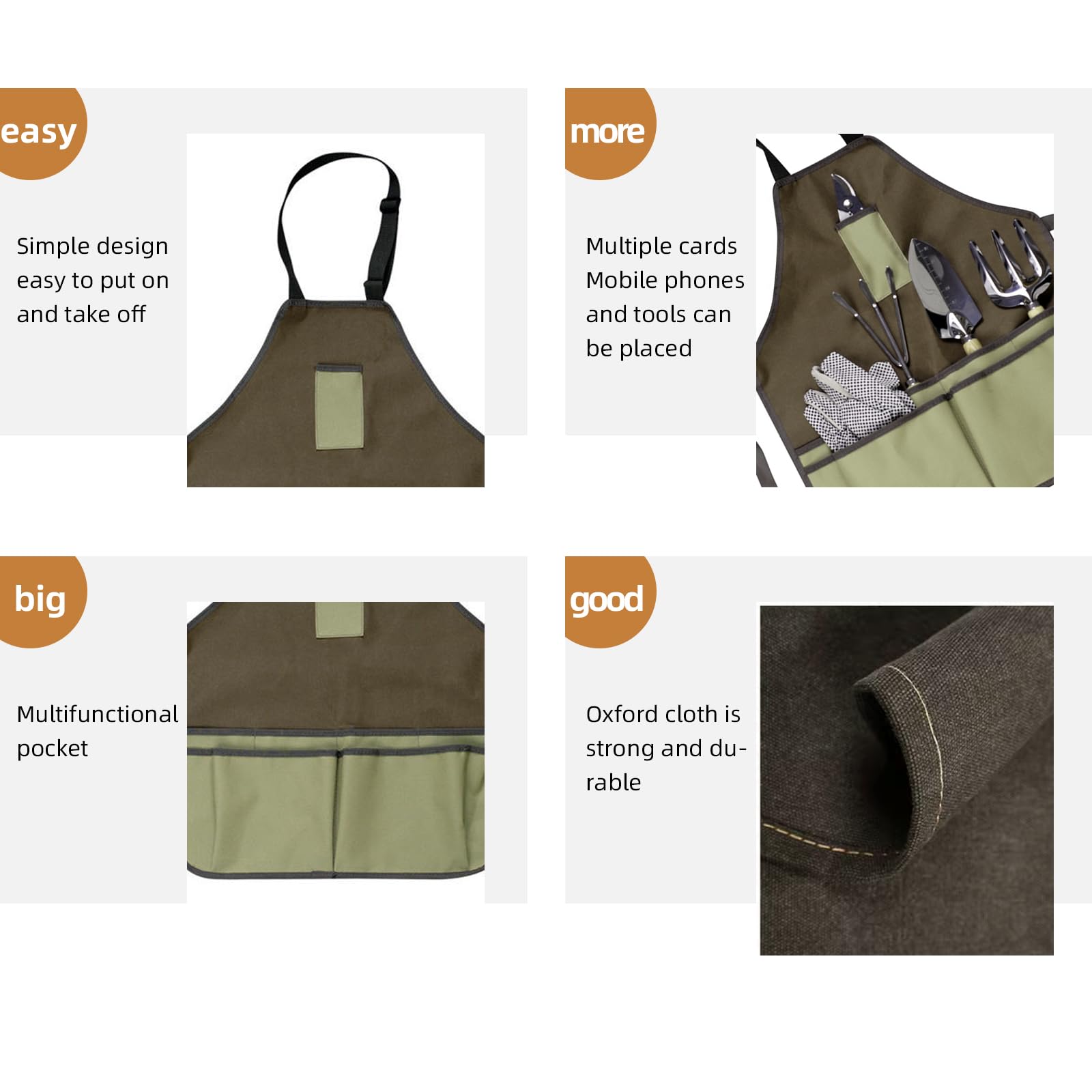 NIhtian Oxford Cloth Garden Apron Thickening Garden Tools Belt Multifunction Waterproof Wear resistant for Women Men (Green) - Image 2