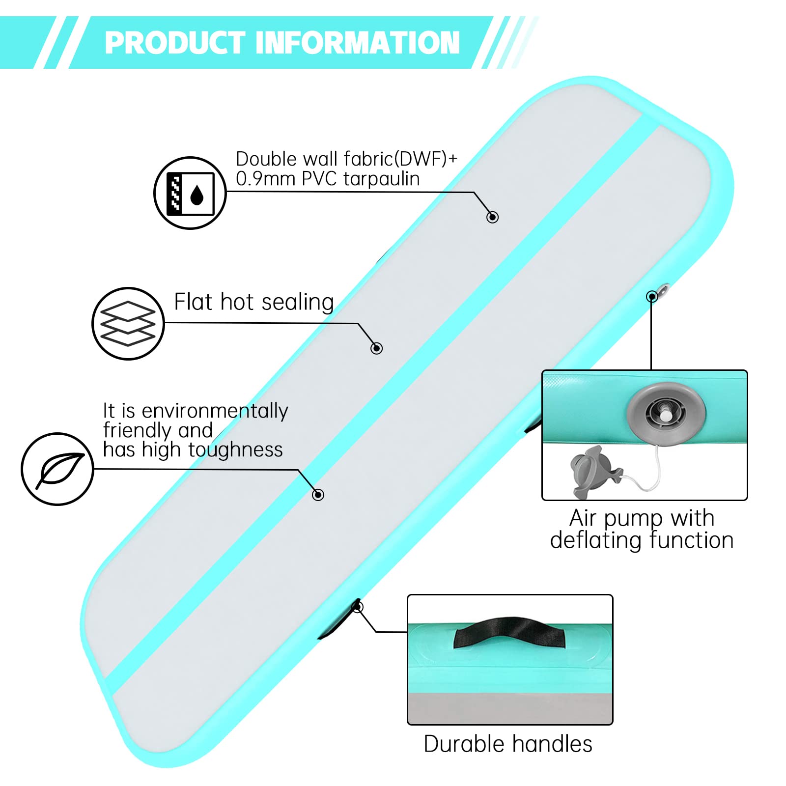 Loninak Air Tumbling Mat Gymnastics Mats 10FT 13FT Thick 8 Inches Inflatable Tumble Track Mat for Yoga, Cheerleading, Training, Home Use, Kids Exercise with Pump