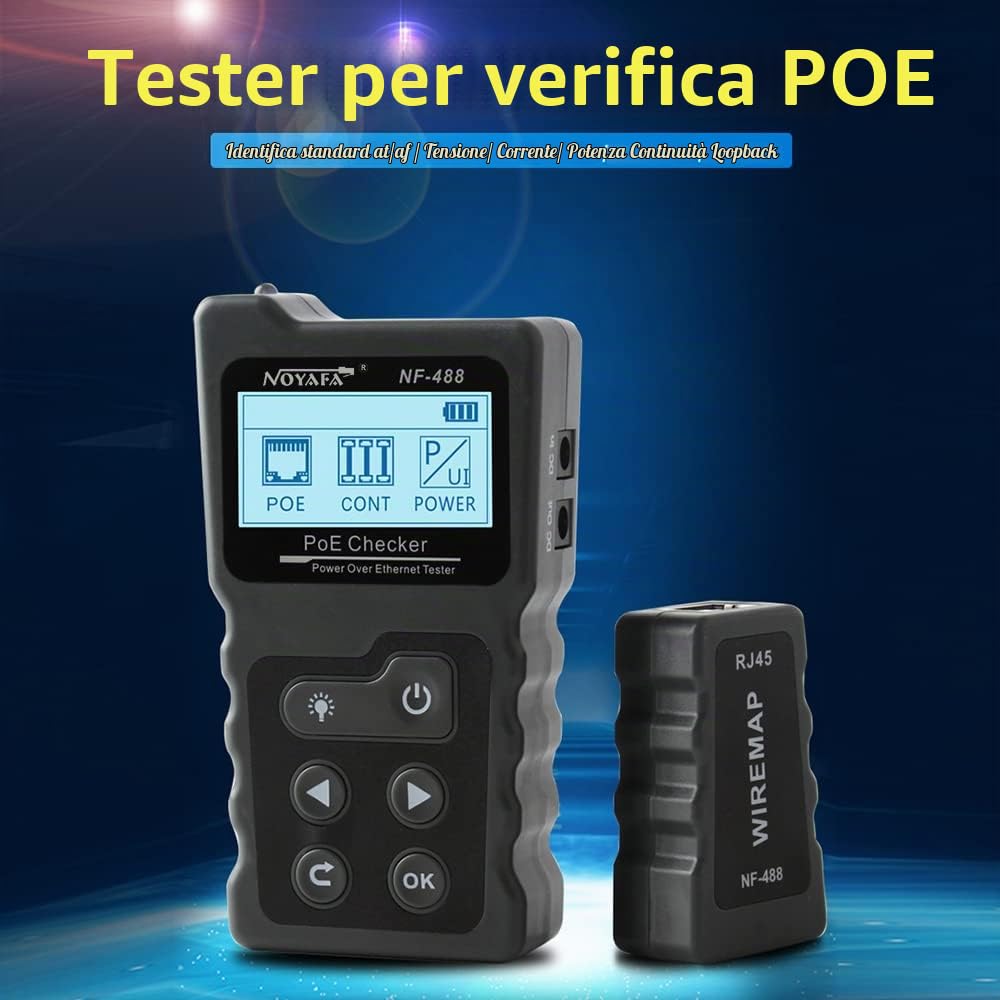 Tester per cavi di rete LCD multifunzionale PoE Checker Tester di tensione e corrente PoE in linea con tester per cavi