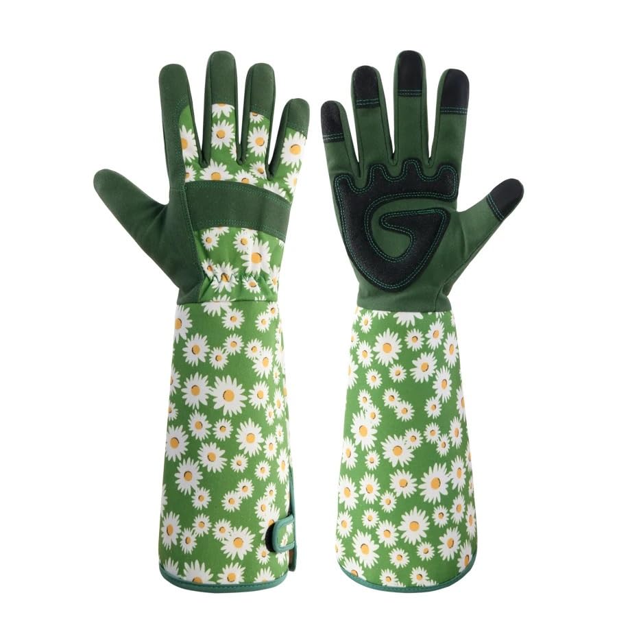 Guanti Giardino 1 paio di guanti lunghi for potatura rose a prova spina, floreali in pelle traspiranti, protezione del lavoro, a gomito for donne e uomini(Green)