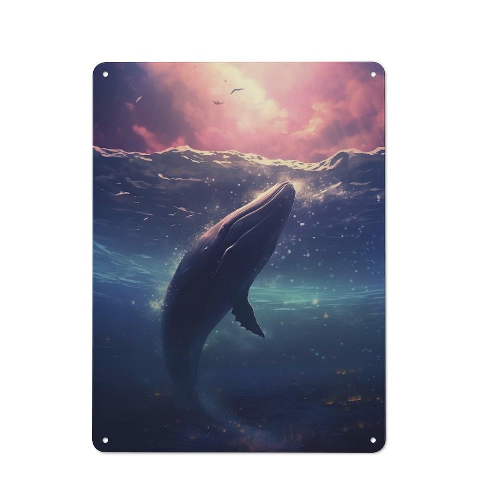 Junmoney Whale In Milky Way Sea Vintage Metal Sign 40X30cm For Dining Room Or Kitchen, Suited To Home Decor Collectors