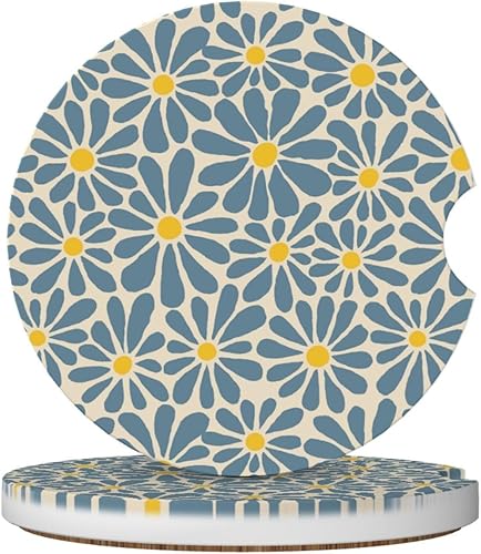 Miniatura 18 de Posavasos florales verdes y blancos para portavasos de automóvil, paquete de 2 posavasos para automóvil, posavasos absorbentes de cerámica con