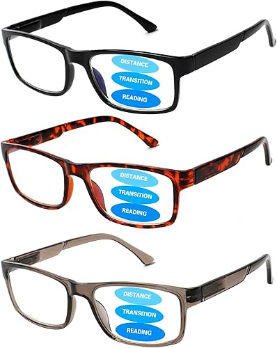 ZOECENT Paquete de 3 lentes de lectura progresivos multienfoque para mujeres y hombres, bloqueo de luz azul, bisagras de resorte, lectores de