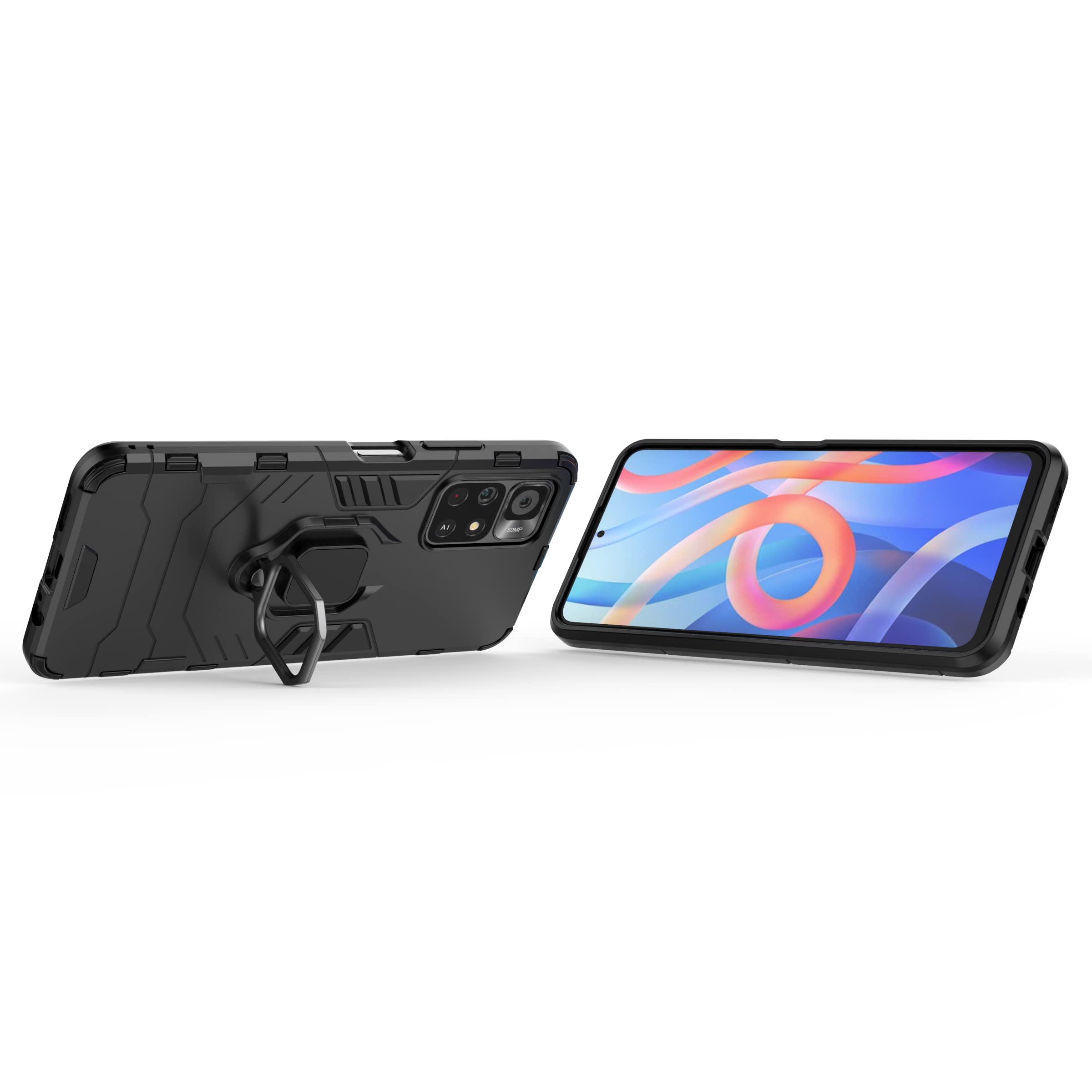 Per Xiaomi POCO M4 Pro 4G Custodia,Anti-urto Armour Anello Cover + Vetro Schermo