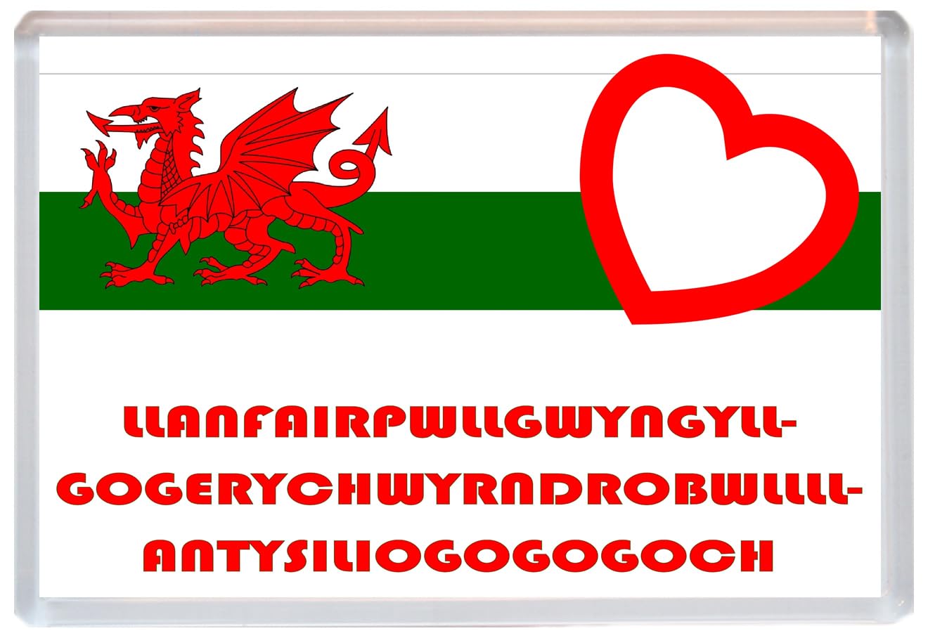 Baked Bean Store Multicolor Llanfairpwllgwyngyllgogerychwyrndrobwllllantysiliogogogoch - Love Wales/Welsh Towns & Cites Flag Jumbo Fridge Magnet