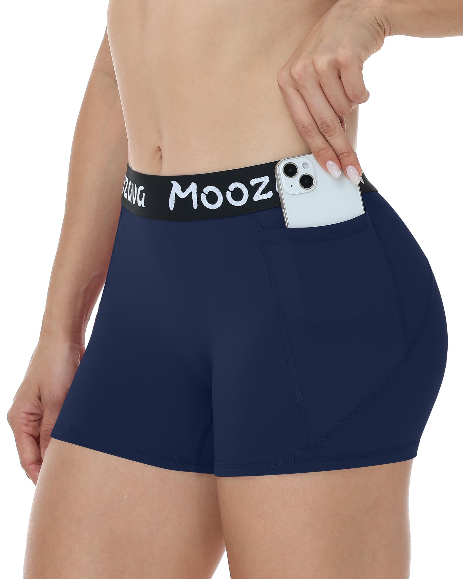Moozava Womens Spandex Shorts with Pockets - 3 5 8 Compression Biker Shorts for Volleyball Yoga Workout Gym