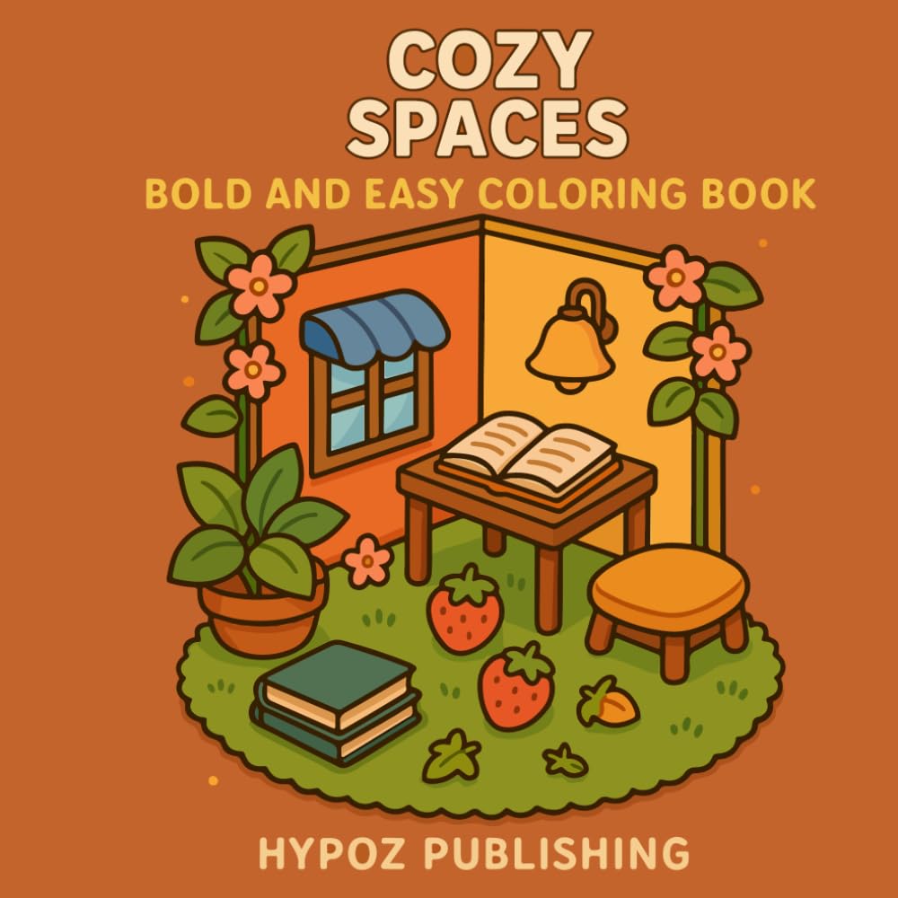 Cozy Spaces: Bold & Easy Coloring Book Featuring Super Cute and Cozy Hygge Corners, Cozy Moments and Girly Things, Cute Drawings for Relaxation and Stress Relief