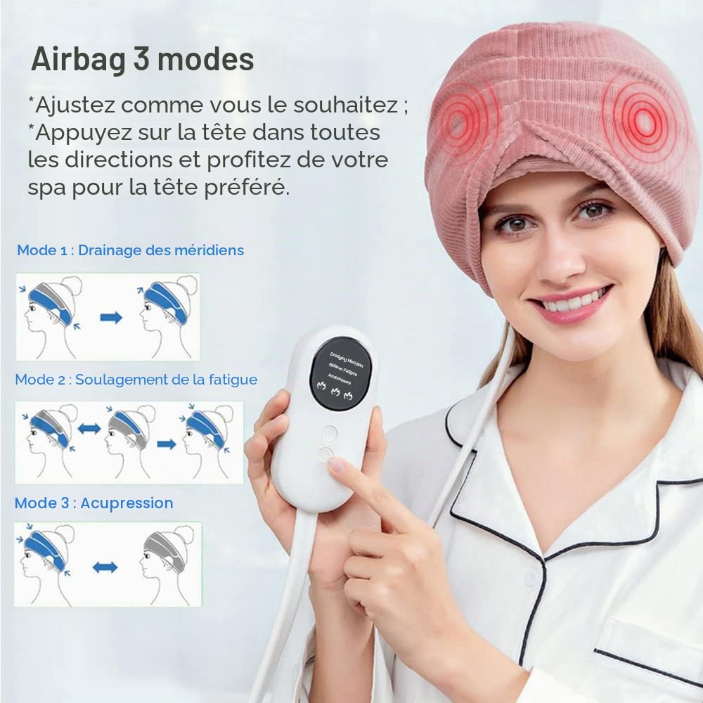 Casque de massage électrique, casque de massage électrique du cuir chevelu, casque de massage avec chaleur, pétrissage, compression d'air, un chapeau contre les maux de tête utilisé pour les migraines