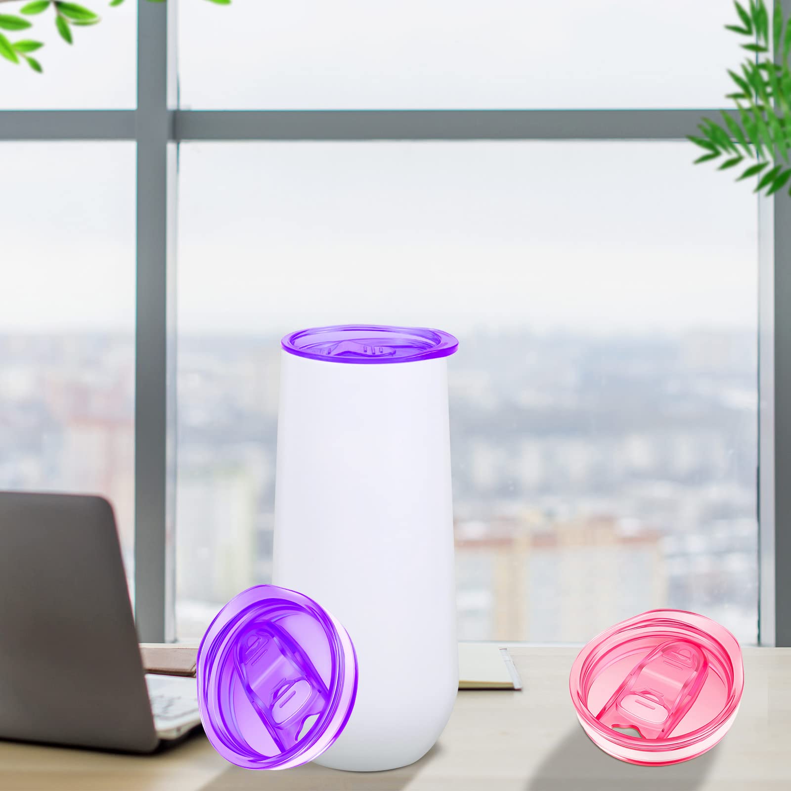 2 Pcs 20 oz Skinny Replacement Lids Tumbler Replacement Lids Plastic Splash Resistant Lids Covers Spill Proof Skinny Tumbler Lid Cup Covers for Mouth Tumbler Cooler Cup (Pink, Purple)