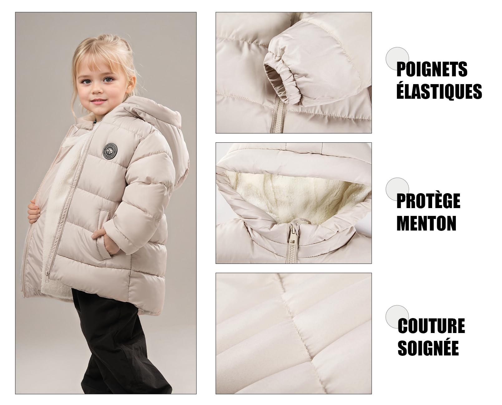 SOLOCOTE Manteau hiver pour filles imperméable rembourrage synthétique doublure polaire capuche veste puff