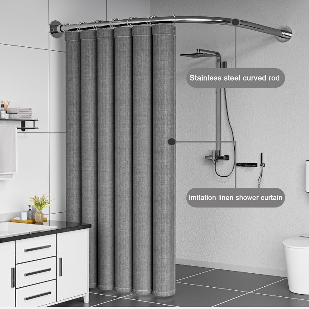 Tringle de douche incurvée réglable de 76,2 à 94 cm, extra large, sans perçage, installation facile, forte capacité de charge, accessoires de salle de bain pour maisons modernes