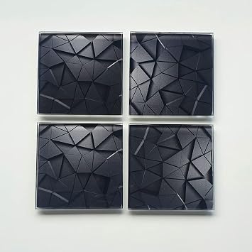 DECORITA 4'lü Takım | Cam Bardak Altlığı | 10cm X 10cm | (Antrasit Kristal)