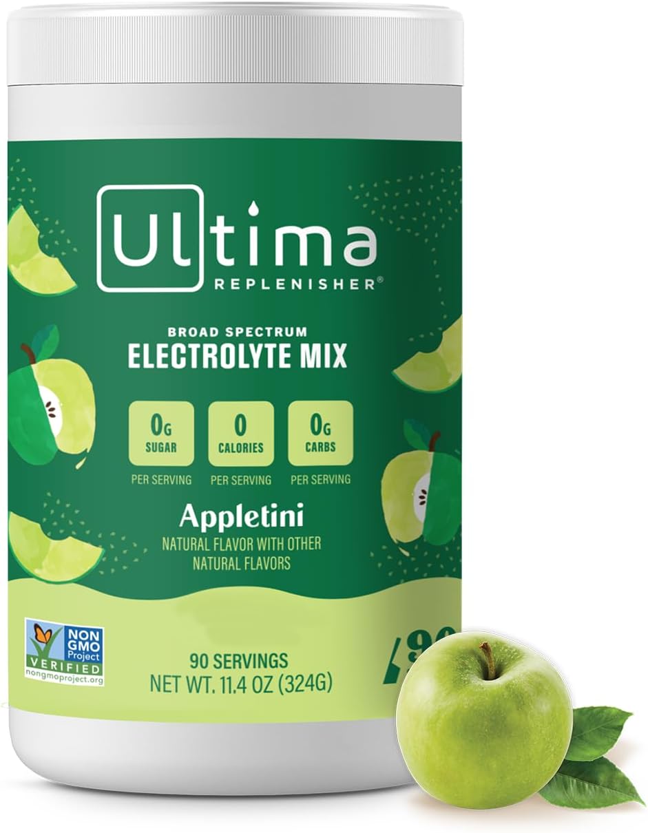 Ultima Replenisher Mocktini Electrolyte Drink Mix – Appletini, 90 Servings – Hydration Powder with 6 Key Electrolytes & Trace Minerals – Keto Friendly, Non- GMO & Sugar-Free Electrolyte Powder