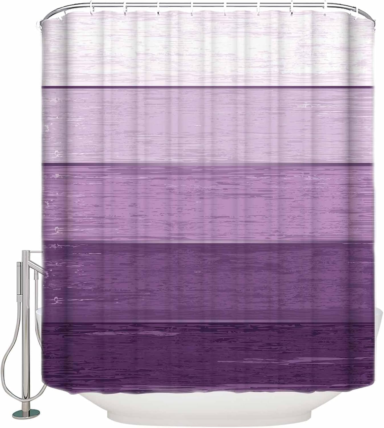 Purple Farmhouse Shower Curtain Set with Hook 72" x 78",Washable Cloth Polyester Fabric Shower+Curtain,Waterproof Bath Curtains for Bathroom,Showers,Bathtubs Decor Vintage Woodgrain Minimalist Stripes