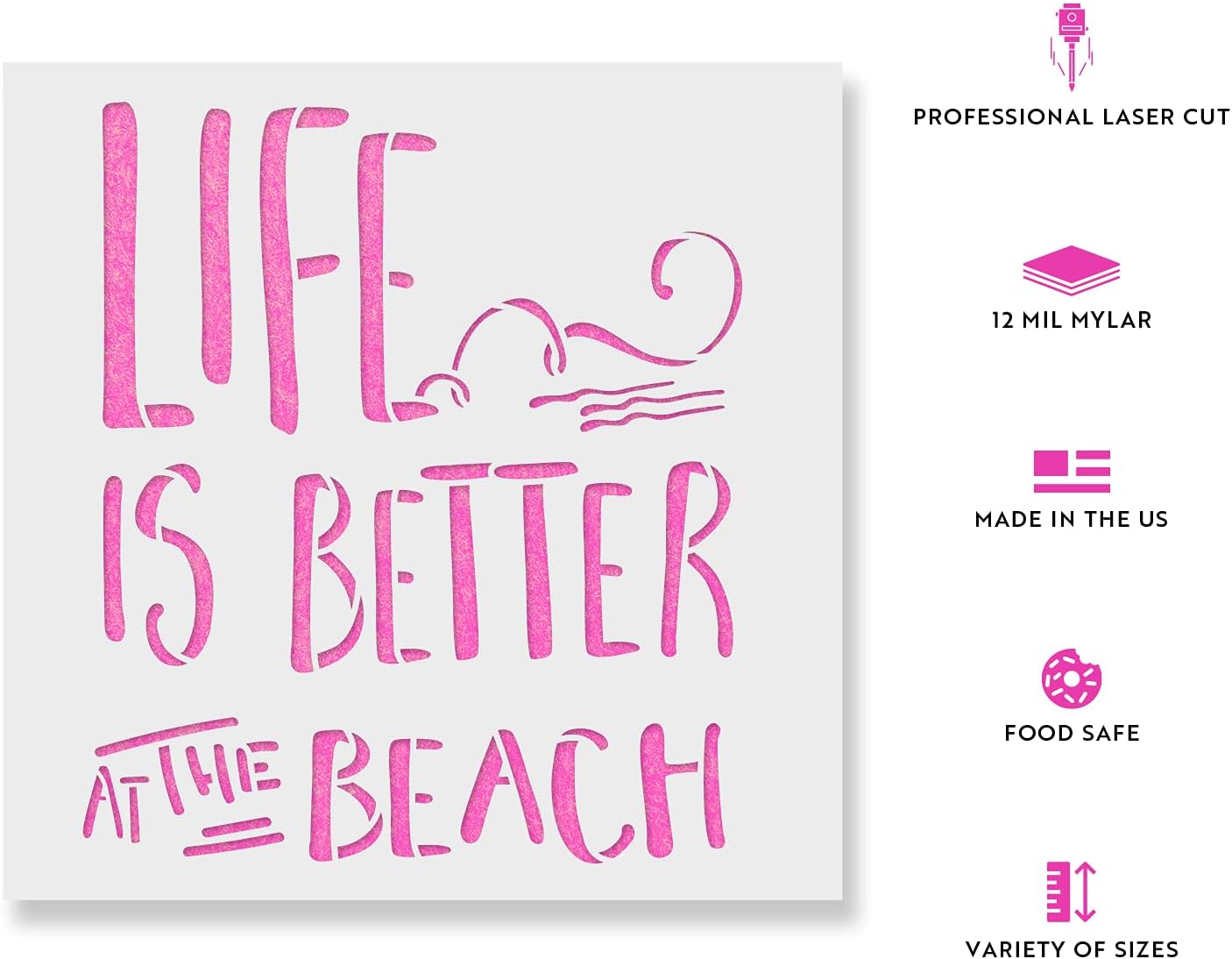 Life is Better Beach Stencil - Sand Stencil, Waves Stencil, Beach Stencil, Sun Stencil, Ocean Stencil