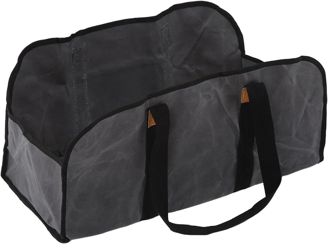 Firewood Carrier, Bag Canvas Waxed Large Firewood Log Tote Carrying Indoor Bag, Firewood Storage Tote, Fire Place Log Holders Outdoor Fire Wood Carrier with Handles