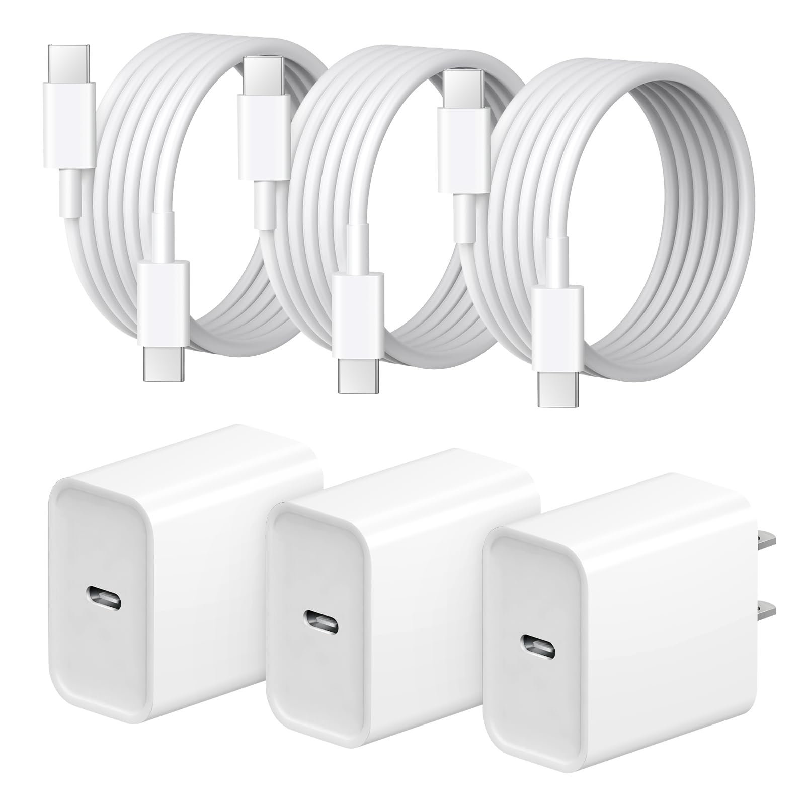 iPhone 17 16 15 Charger Fast Charging 3+3Pack 20W USB C Wall Charger with 6FT Fast Charging Cable Compatible with iPhone 17/17 Air/17 Pro/17 Pro Max/iPhone 16/15 Series, iPad Pro/AirPods