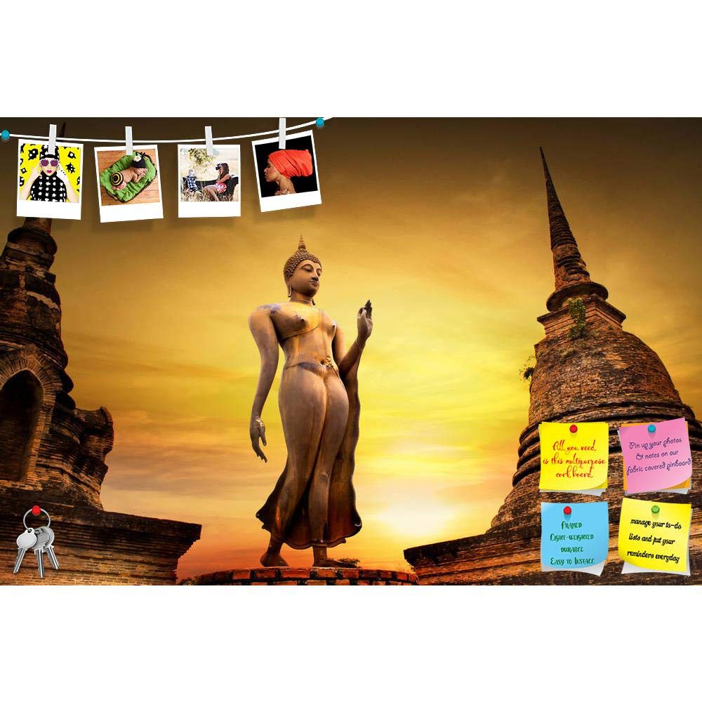 ArtzFolio Ancient Buddha in Sukhothai Park Thailand Bulletin Board Notice Pin Board | Vision Soft Board Combo with Thumb Push Pins | Frameless 18 x 12 inch (46 x 30 cms)