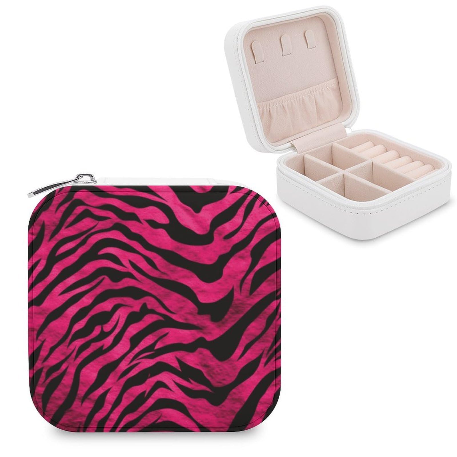 VstaDank Zebra Tiger Leopard Pink Jewelry Box Beautiful Portable Ring Boxes Cute Large-Capacity Jewelry Case Jewelry Organizer for Mothers Gifts for Earrings Rings Hand Bracelet