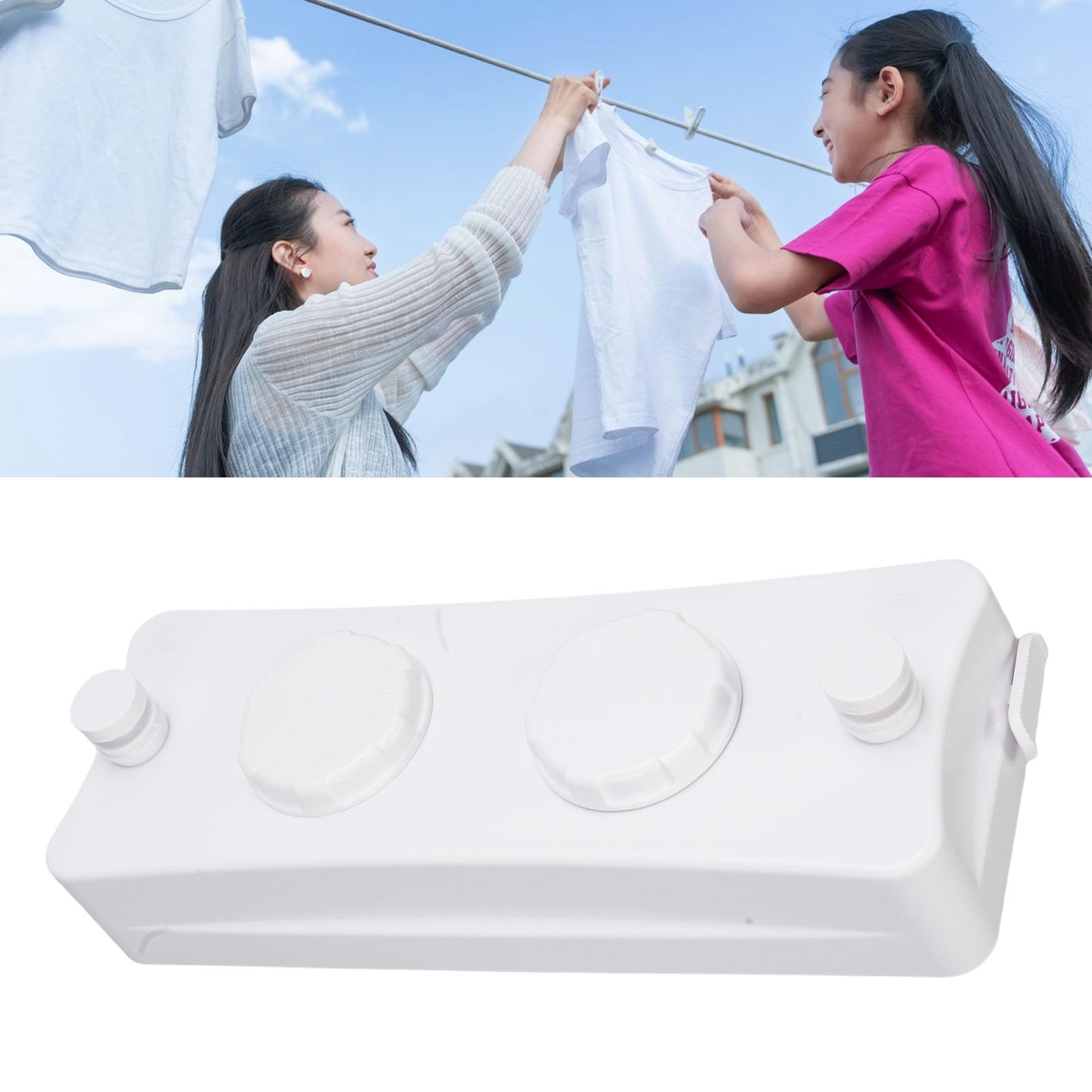 Fockety Tendedero retráctil de Acero Inoxidable 304 para Interiores, de Pared, 27 x 9,4 x 4,6 cm, Resistente al Viento, con Doble Cuerda, para balcón y baño, fácil de Instalar (White)