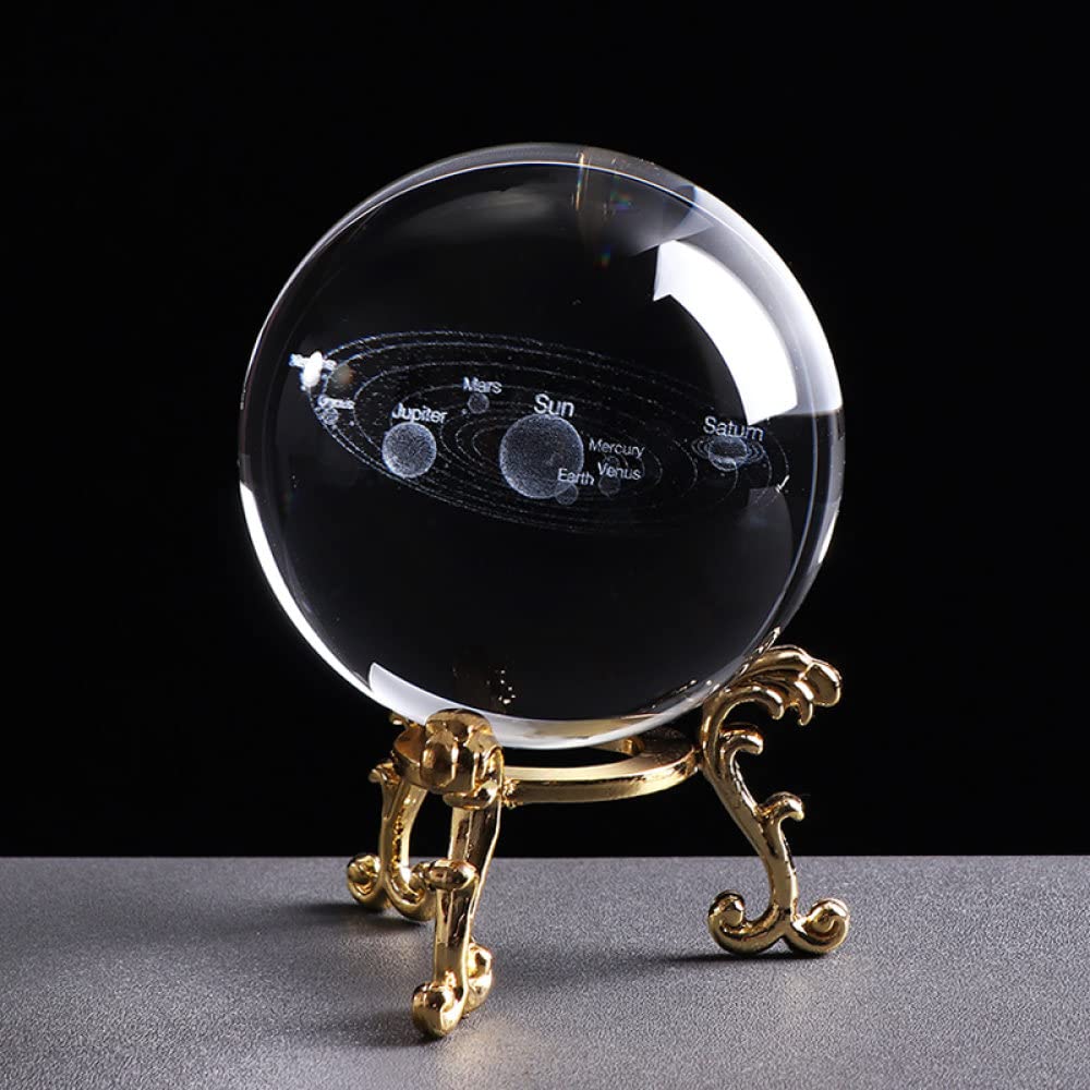 Kreatywny 3D miniaturowy model planet kula szklana kula grawerowana układ słoneczny ozdoba kulowa prezent dekoracyjny do domu, ze złotą podstawą, 6 cm
